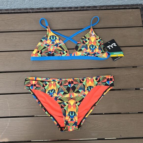 TYR Womens Durafast The Grizz Triangle Top Workout Bikini Orangw Size XL New - Picture 1 of 3